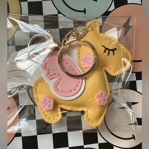 New Yellow Unicorn Keychain with Pink Accents
